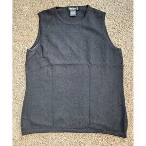 Lord & Taylor Sweater‎ Black Cashmere Round Neck Sleeveless Knit Sz Petite Large